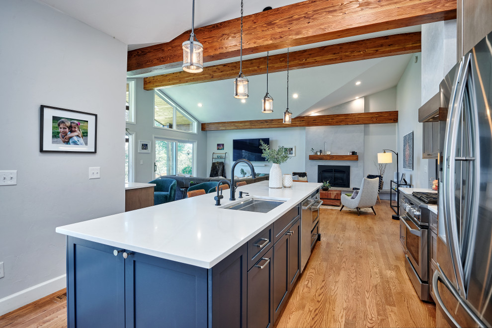Example of a transitional kitchen design in Denver