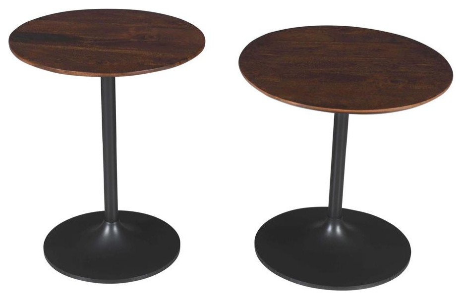 Remy Solid Wood and Iron Modern Pedestal Accent Tables (Set of 2), Gunmetal