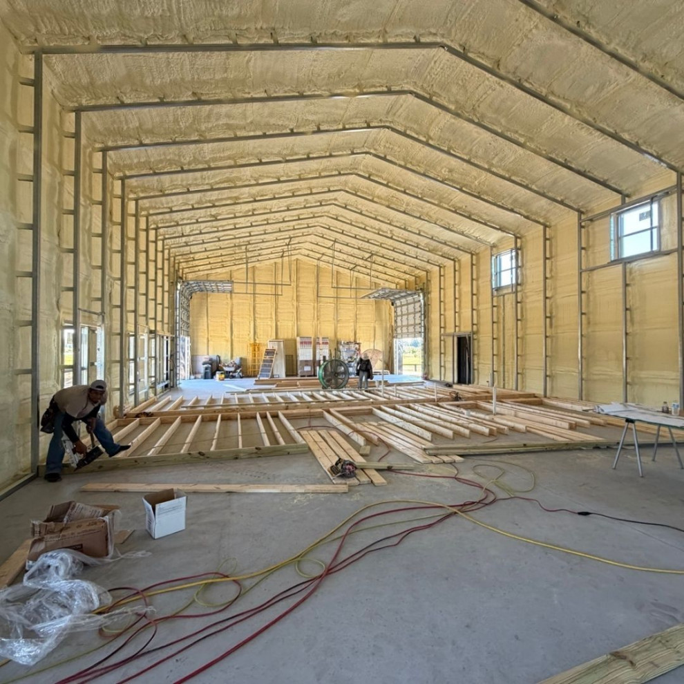 Residential Barndominium First-Floor Layout + Second-Floor Framing