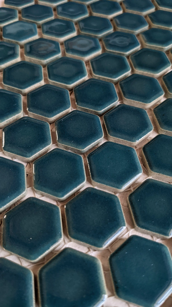 12"x12" Dark Teal Green Hexagon Mosaic Tile, Sample Swatch