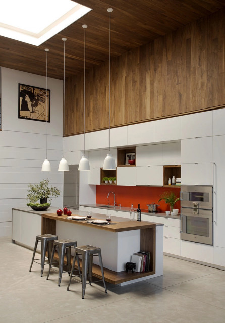 Select Walnut Plank Feature Wall - Kitchen industrial-kueche