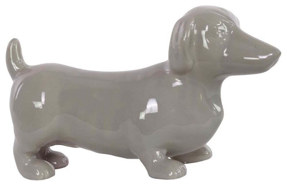 2 RED DACHSHUND Dog Puppy Set Ceramic Pottery Animal Miniature Figurine 