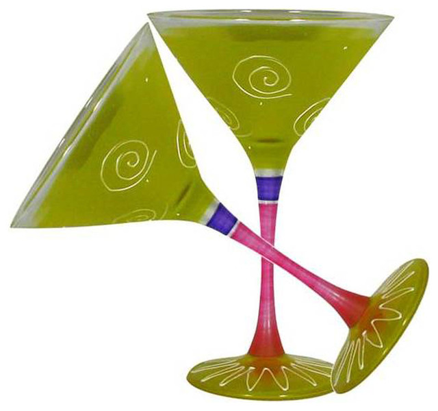 Frosted Curl Yellow Martini Glasses, Set of 2 Contemporary Cocktail