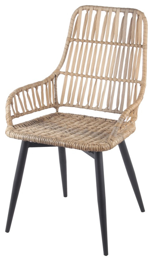 Rattan Woven Chair With Angled Metal Legs, Black And Beige - Tropical -  Outdoor Dining Chairs - by Homesquare | Houzz