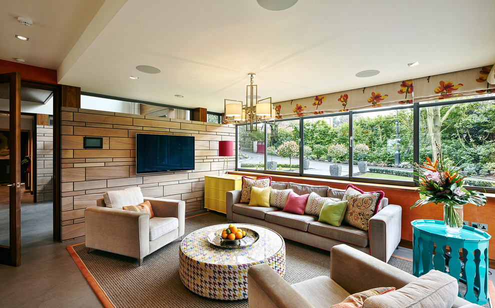 Photo of a contemporary family room in West Midlands.