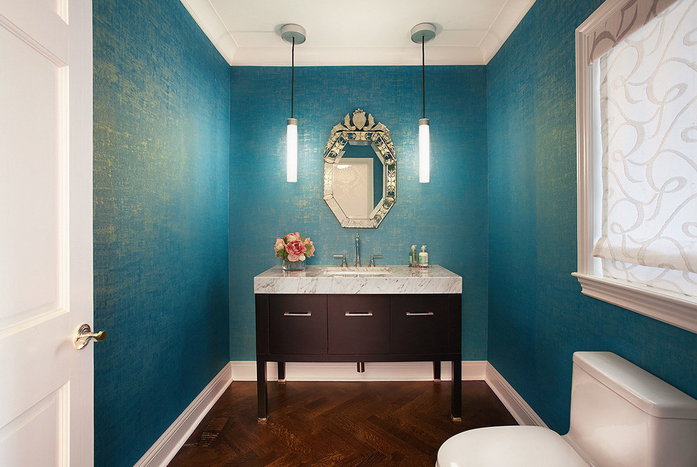Roslyn Estates Colorful, Elegant Powder Room - Contemporary - Powder ...