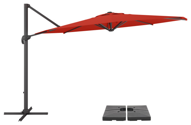 11.5' UV Resistant Deluxe Offset Crimson Red Patio Umbrella, Base
