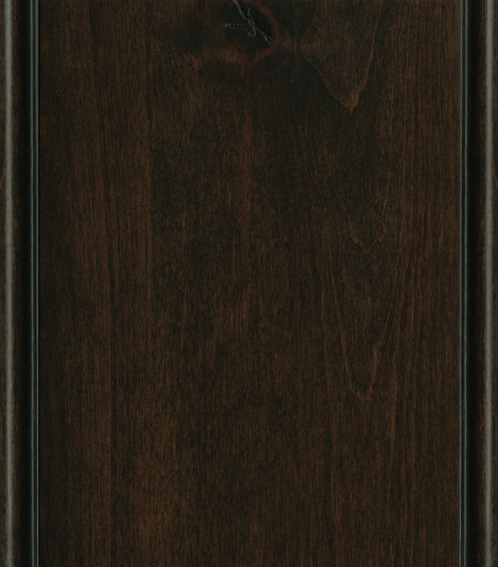 Dura Supreme Cabinetry Praline Stain with Charcoal Glaze Finish on Knotty Alder