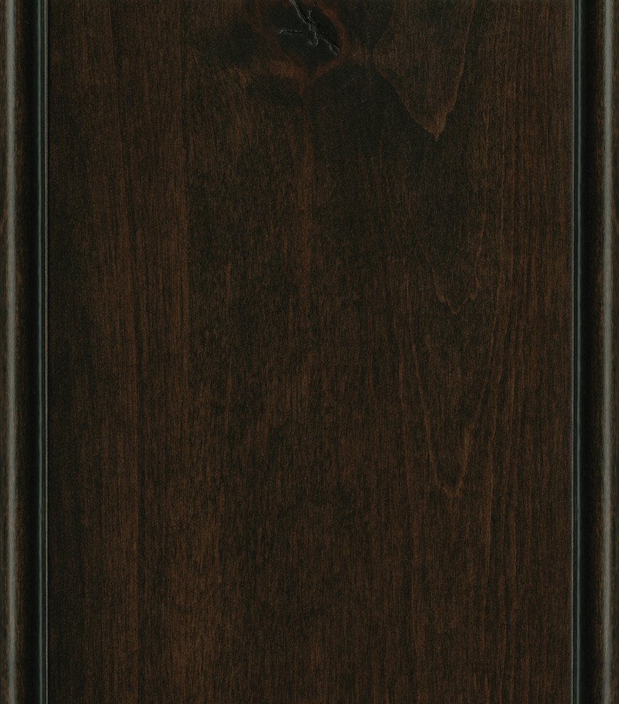 Dura Supreme Cabinetry Praline Stain with Charcoal Glaze Finish on Knotty Alder