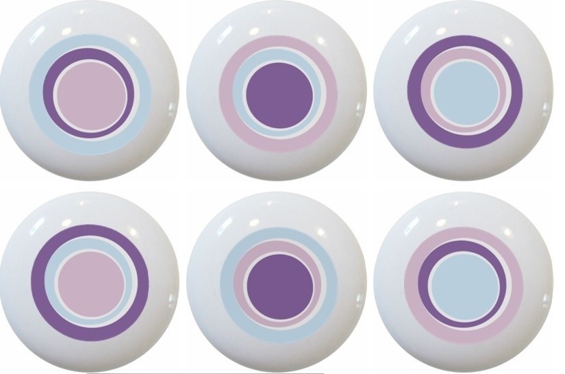 6 Pink Purple Blue Retro Circles Ceramic Knobs
