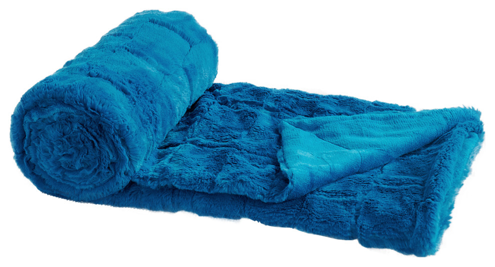 Kasaya Jacquard Supersoft Faux Fur Throw Blanket, Crystal Teal, 50" X 60"
