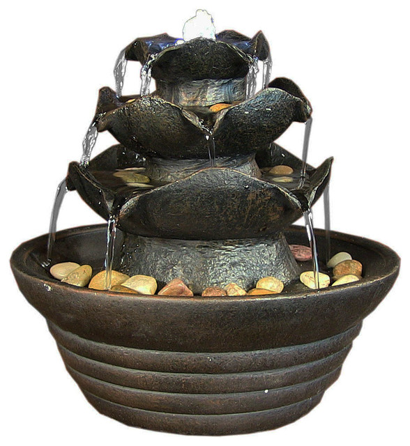 3 Tier Cascading Tabletop Fountain With Led Lights Contemporary 3 Tier Cascading Tabletop Fountain With Led Lights Black