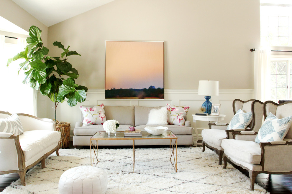 Design ideas for a transitional formal open concept living room in Orange County with beige walls.