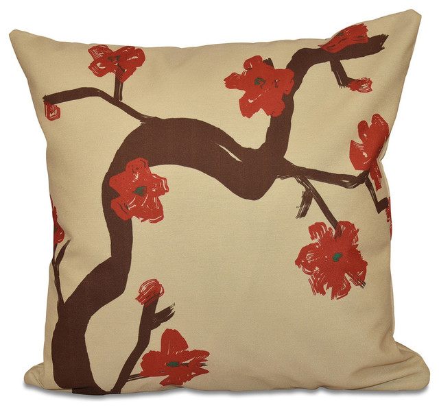 Polyester Pillow, Floral Asian Decorative Pillows by E by Design
