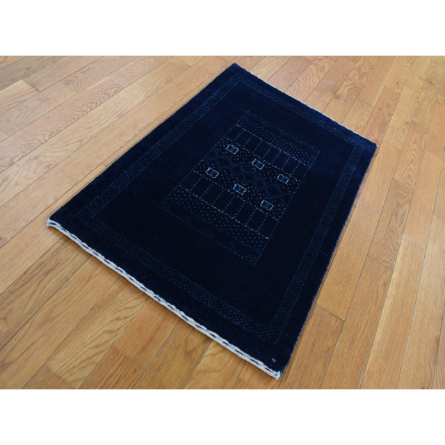 Solid Midnight Blue Hand Knotted Pure Wool Lori Buft Rug 2' x 3'