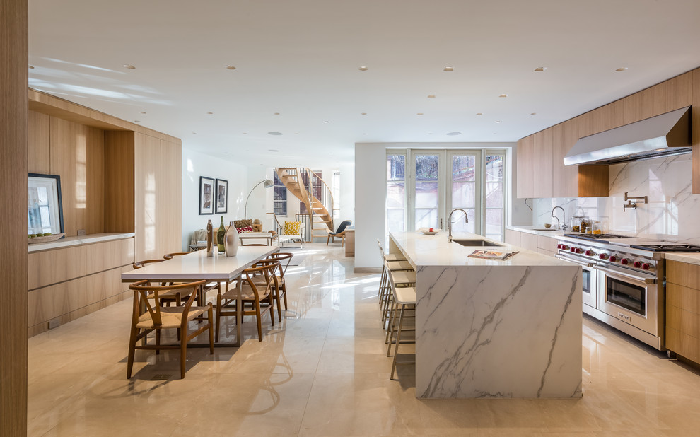 Design ideas for a contemporary open plan kitchen in New York.