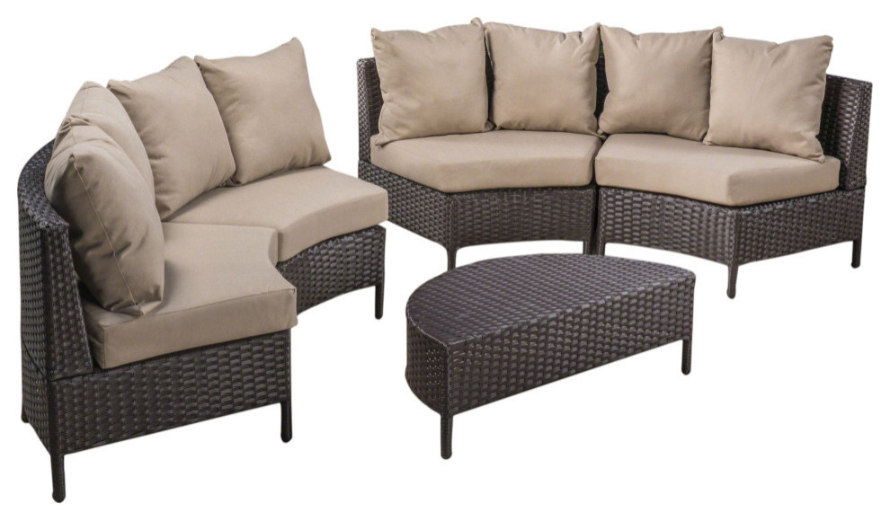 Gdf Studio Outdoor 4 Seater Curved Wicker Sectional Sofa Set With Coffee Table Tropical Lounge Sets By Gdfstudio Houzz Gdf Studio Outdoor 4 Seater Curved, Outdoor Furniture Round Sectional Sofa