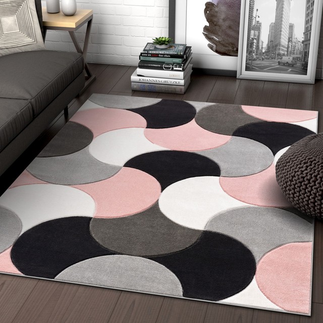 Pink & Grey RugNon Shed Blush Geometric Rug Small Large Rugs For Living Room 