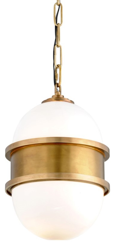 Vintage Brass Globe Pendant Light with LED and Glass Details