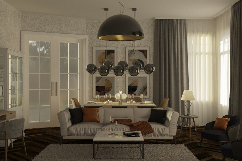 Интерьер гостиной-столовой 28 кв м