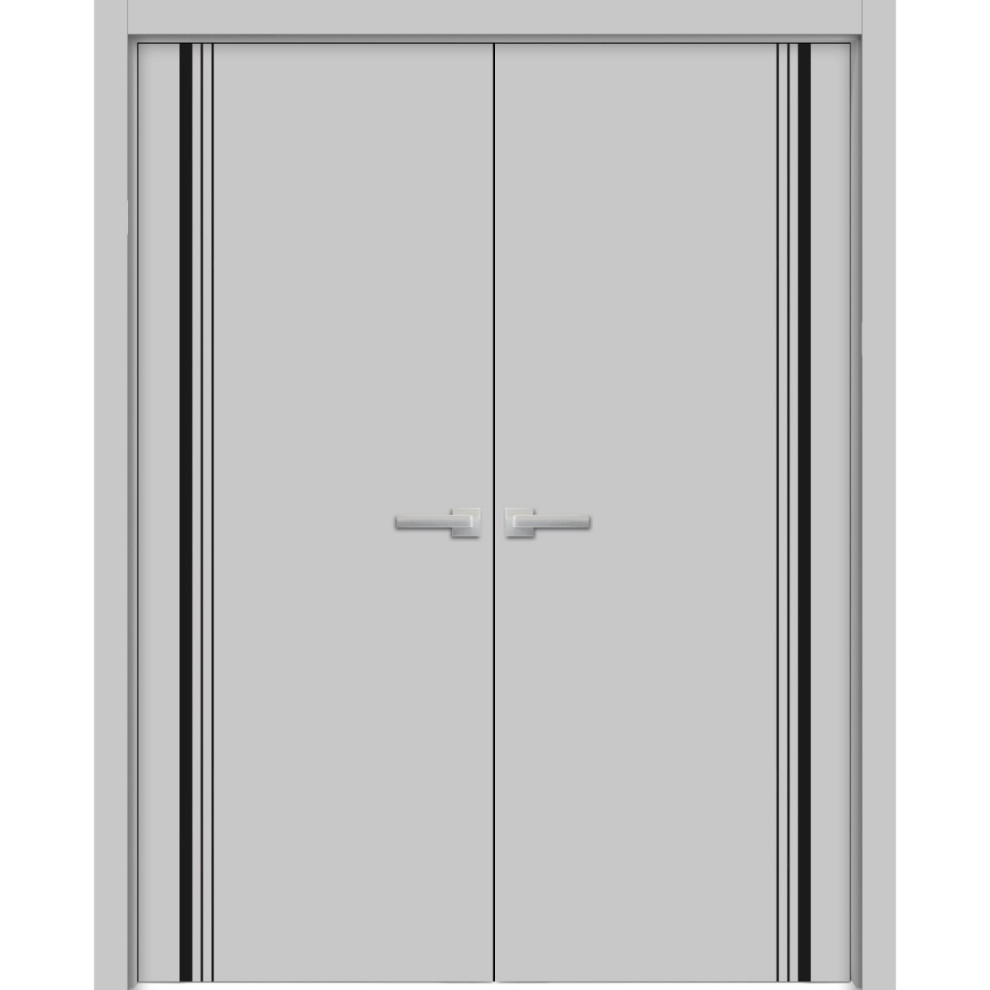Solid French Double Doors Planum 0011 Grey Matte with Modern
