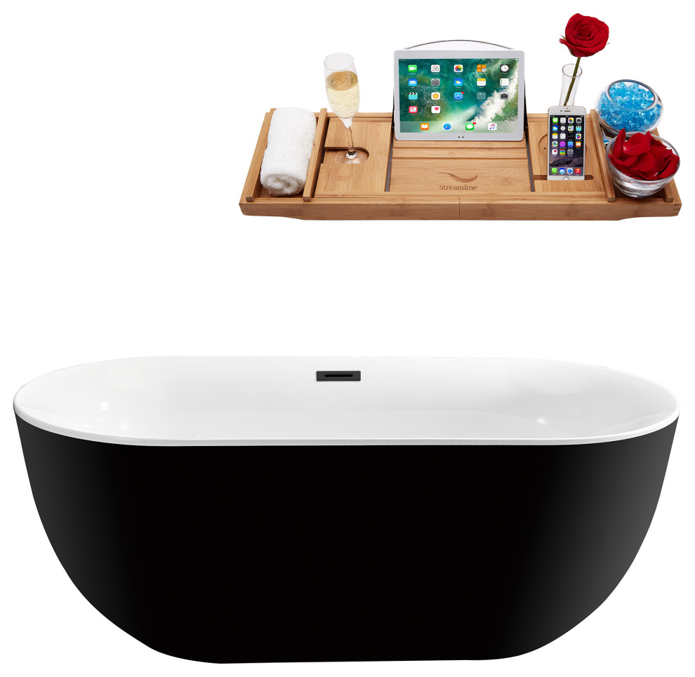 67" Streamline N802BL Soaking Freestanding Tub and Tray With Internal Drain
