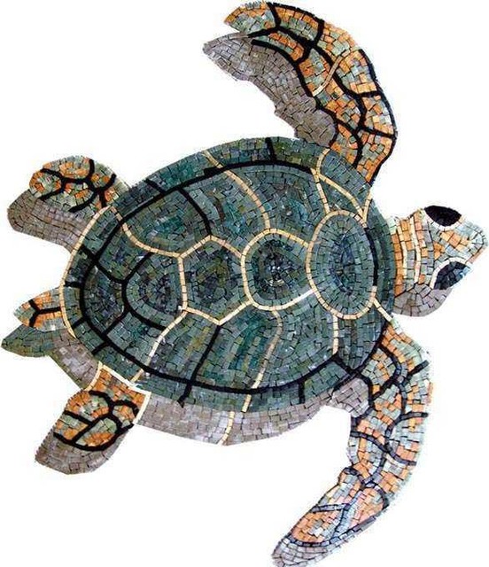 Sea Turtle Marble Mosaic - Beach Style - Tile Murals - by Mozaico Inc