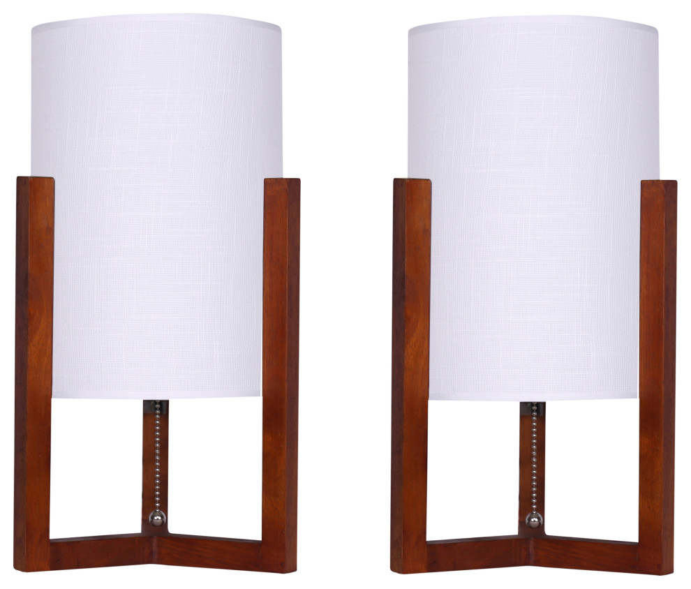 Wood, Set of 2, 15"H, Cylnder Tripod Tbl Lamps, Cherry/White