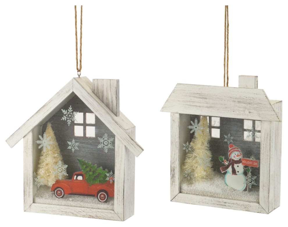 Shadow Box Ornament (Set of 6) 7"H, 7.25"H MDF Christmas Ornaments