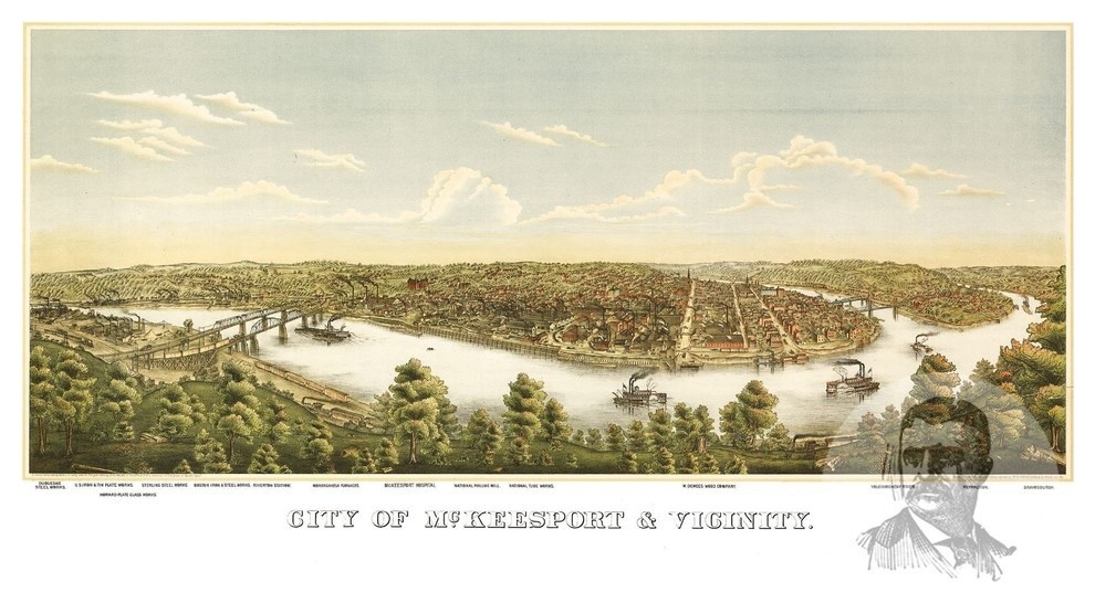 Old Map of McKeesport Pennsylvania 1893, Vintage Map Art Print, 18"x24" Contemporary Prints