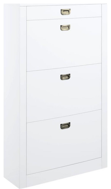 Bowery Hill Contemporary Shoe Cabinet in White High Gloss Finish
