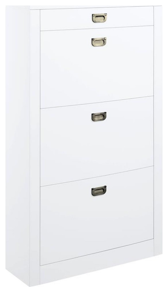 Bowery Hill Contemporary Shoe Cabinet in White High Gloss Finish