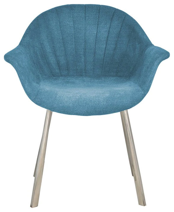 Norina Arm Dining Chair, Blue Soft Fabric Cover With Chrome Frame