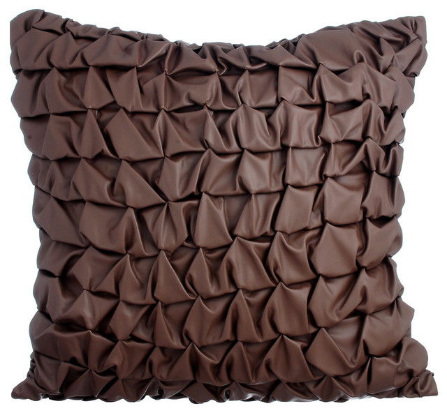 16"x16" Leather Chocolate Brown Throw Pillows Cover, Live By Chocolate
