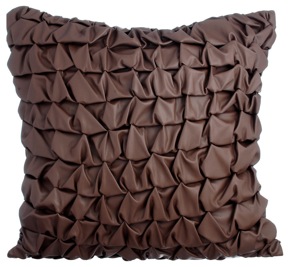 Faux Leather Chocolate Brown Throw Pillows Cover Live By