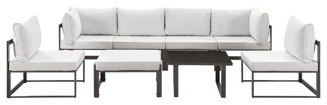 Modway EEI-1728-BRN-WHI-SET Fortuna 8-Piece Outdoor Patio Sectional Sofa Set