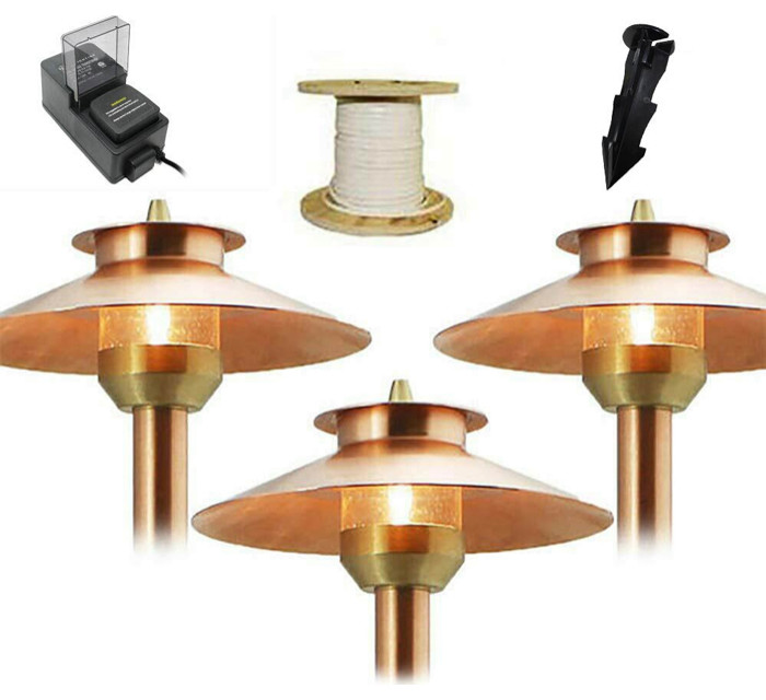 DIY 3 Pack LED Pathway Area Lights, 2-Tier Shade, Raw Copper, Landscape ...