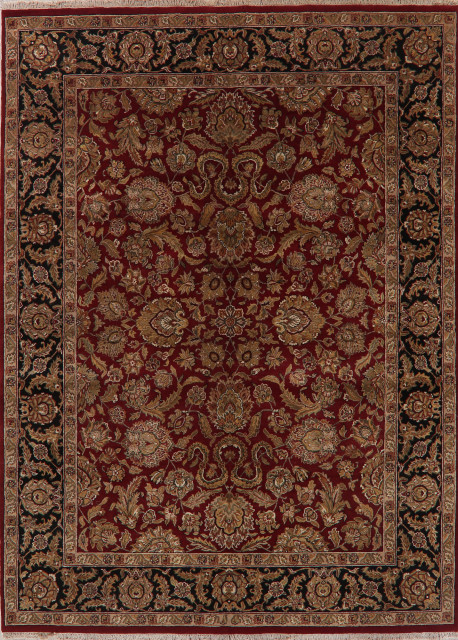 Traditional Hand Knotted Living Room Indian Agra Area Rug Red 9x12 Traditional Area Rugs By Rugsource Inc