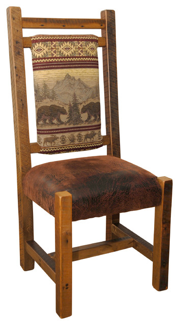 Barn Wood Straight Back Dining Side Chair With Upholstered Seat Set Of 2 Rustic Dining Chairs By Furniture Barn Usa