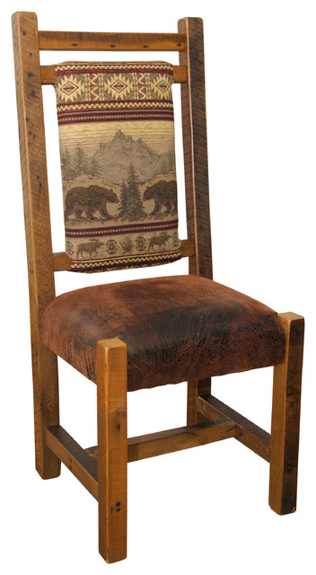 Barn Wood Straight Back Dining Side Chair With Upholstered Seat Set Of 2 Bear