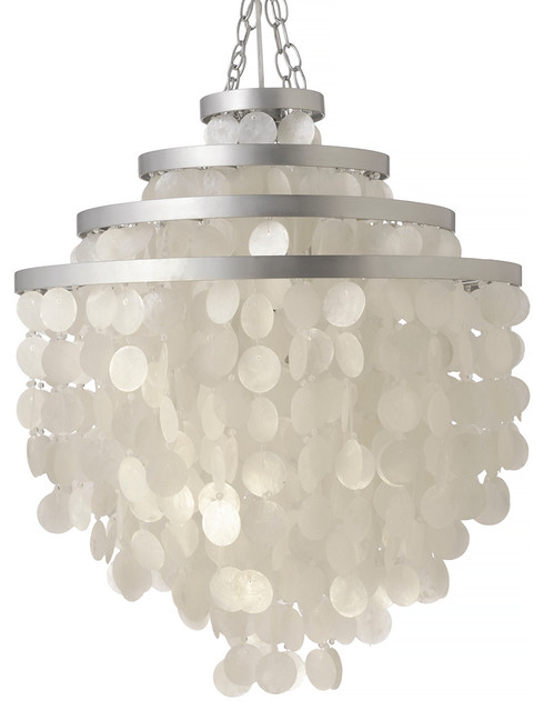 Beach Style Ceiling Lights Houzz Kouboo Round Chandelier With Capiz Seashells Natural White Pendant Lighting