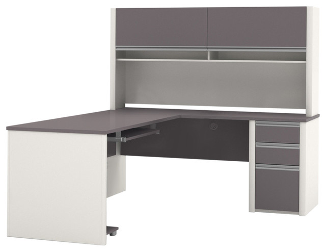 Connexion L Shaped Workstation With Hutch Contemporary Desks
