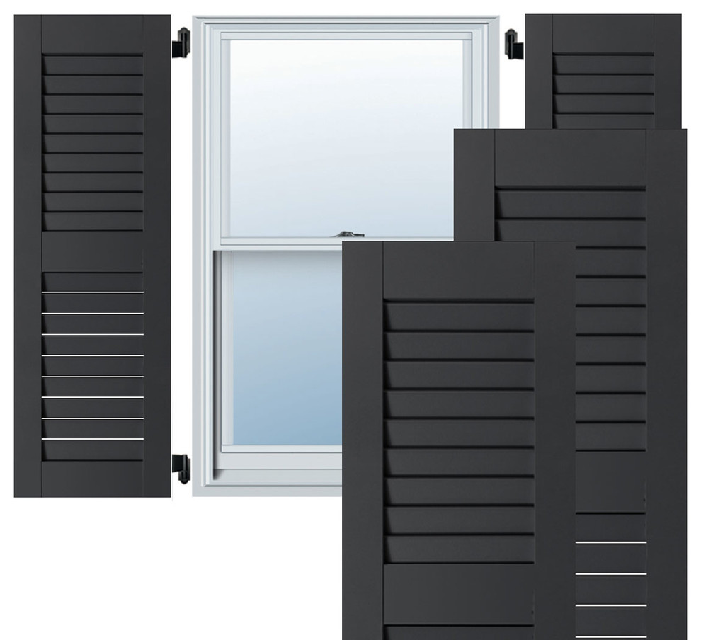 15" x 52" Exterior Pine Open Louvered Shutters, Black, 52"H