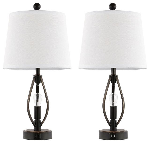 22inch Farmhouse Table Lamp Set with 2 USB Ports Transitional Lamp