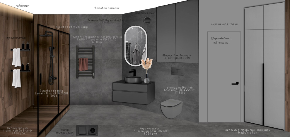 Эскизный проект с коллажами для 1-комнатной квартиры