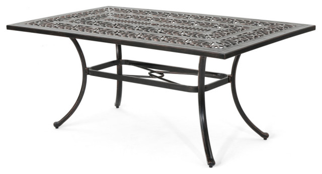 Joyce Outdoor Rectangular Cast Aluminum Dining Table Traditional Outdoor Dining Tables By Gdfstudio Houzz