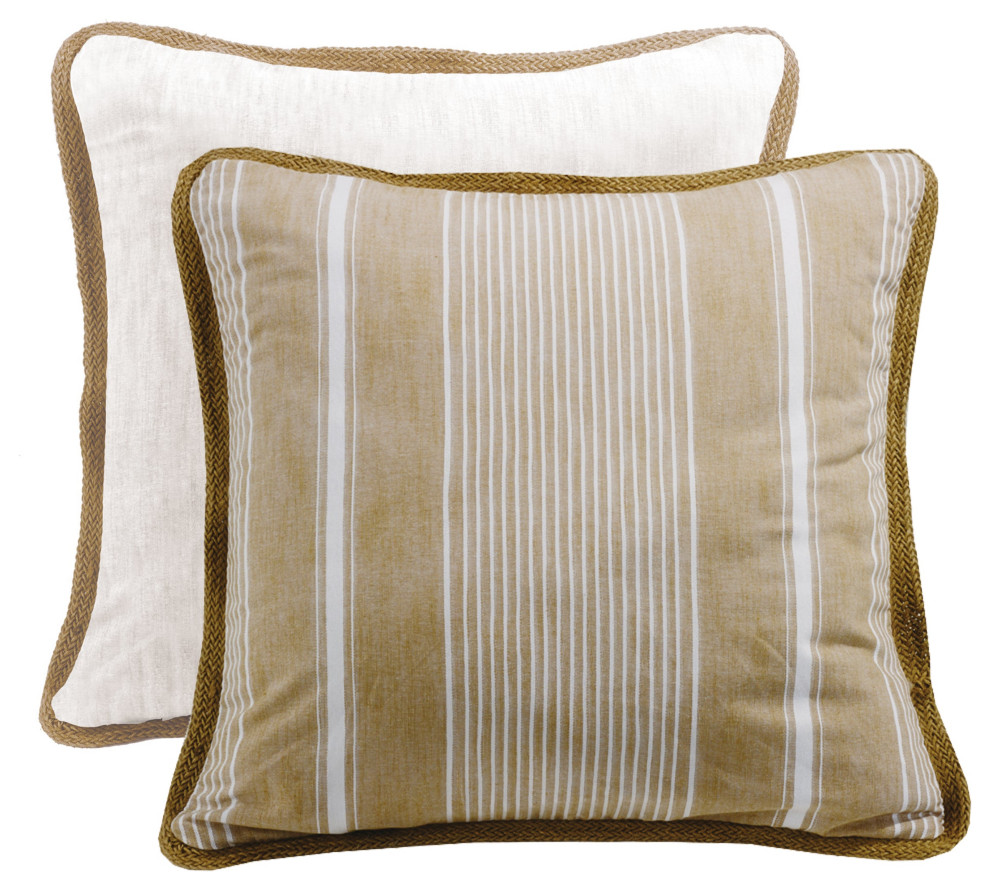 Reversible Striped Euro Sham With Trim, 27"x27", 1 Piece Transitional