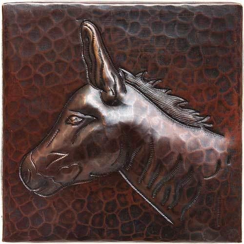 Donkey Design Hammered Copper Tile, 10"x10"