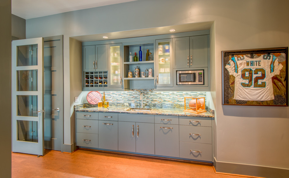 Transitional cork floor family room photo