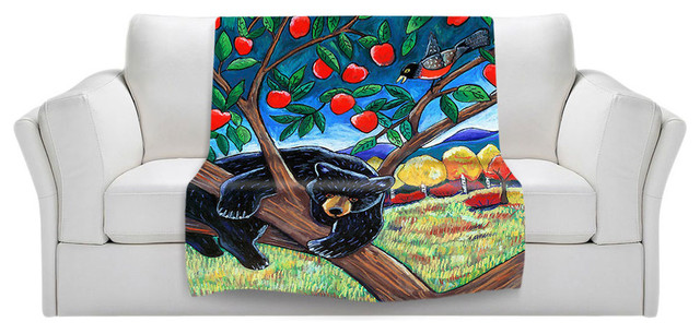 DiaNoche Throw Blankets by Harriet Peck Taylor - A Bear in the Apple Tree